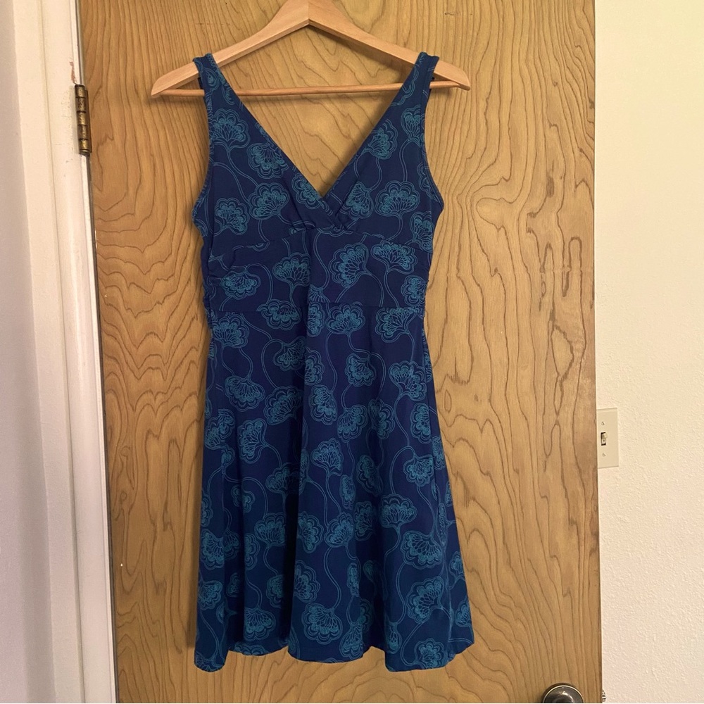 Patagonia med blue/turquoise Lotus Flower organic cotton Empire Dress